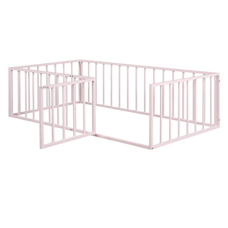 Metal Floor Bed Frame with Fence and Door