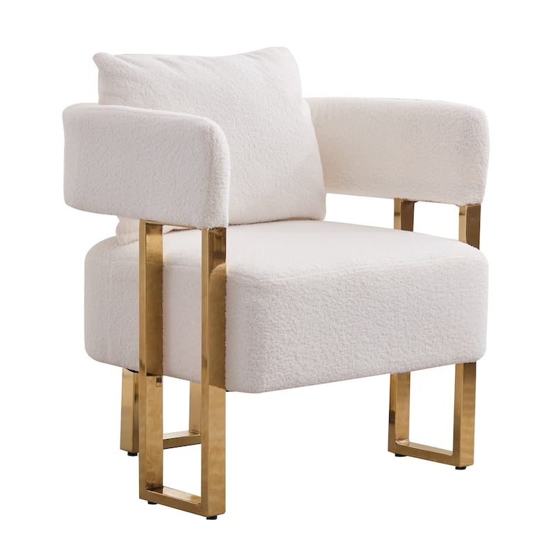 Simple And Stylish Accent Chair With Metal Foot, Teddy Velvet Upholstered Sofas For Bedroom, Living Room, Balcony, Office