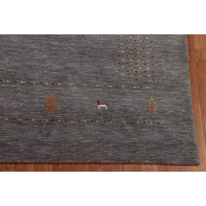Tribal Gray Gabbeh Oriental Area Rug Hand-Knotted Wool Carpet - 8'1"x 9'10"