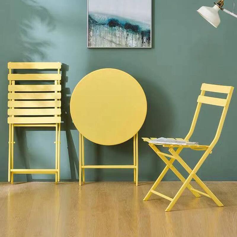 3-Piece Metal Indoor Outdoor Bistro Set, Patio Foldable Round Table and Chairs Set