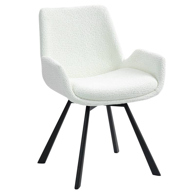Modern Fabric & Metal Swivel Dining Chair, Set of 2 - Ivory