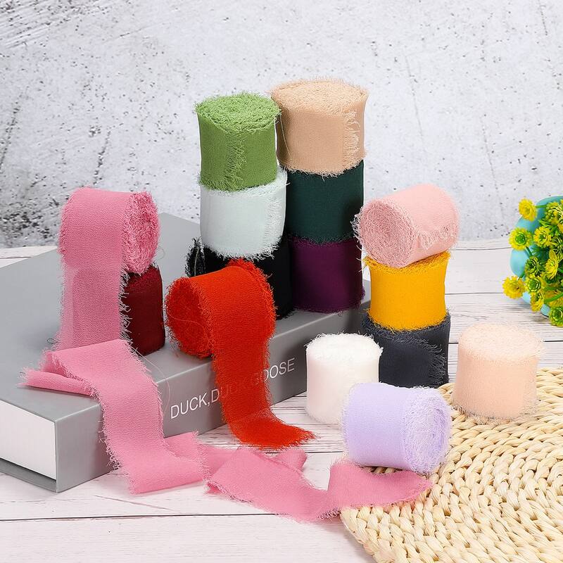 Fringe Chiffon Silk Ribbon 1.5" 3 Roll Handmade Frayed Ribbon