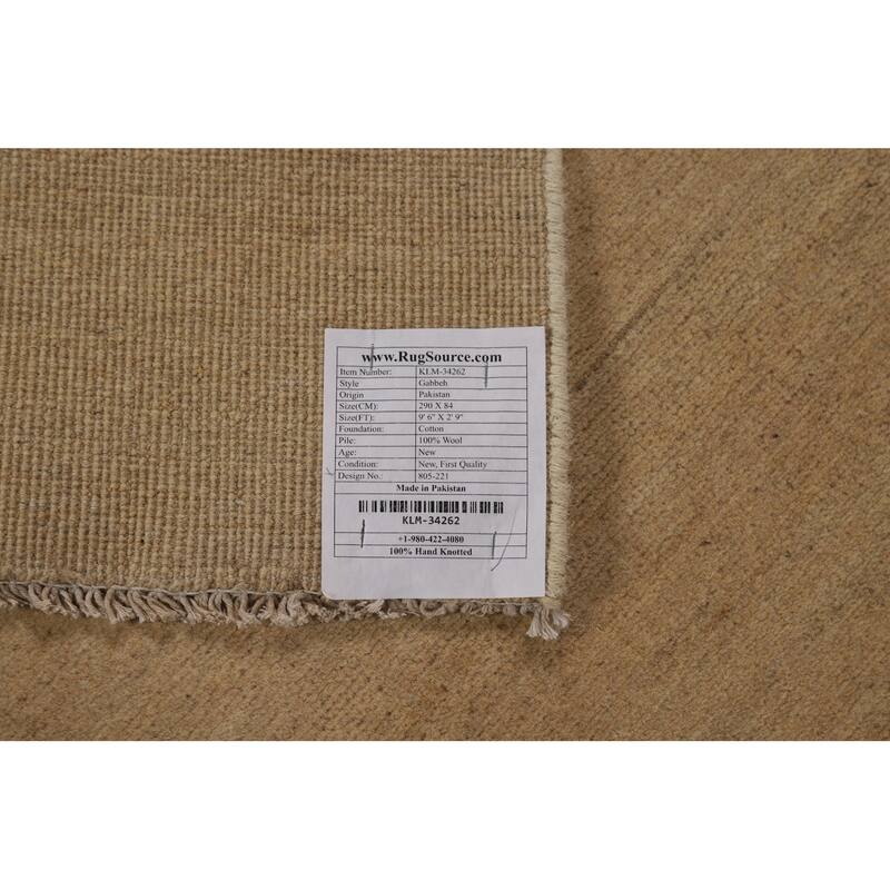 Modern Gabbeh Runner Rug Hand-Knotted Beige Wool Carpet - 2'9"x 9'6"