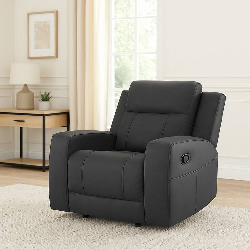 Krio Manual Recliner Chair, 37 Inch, Modern Charcoal Gray Faux Leather