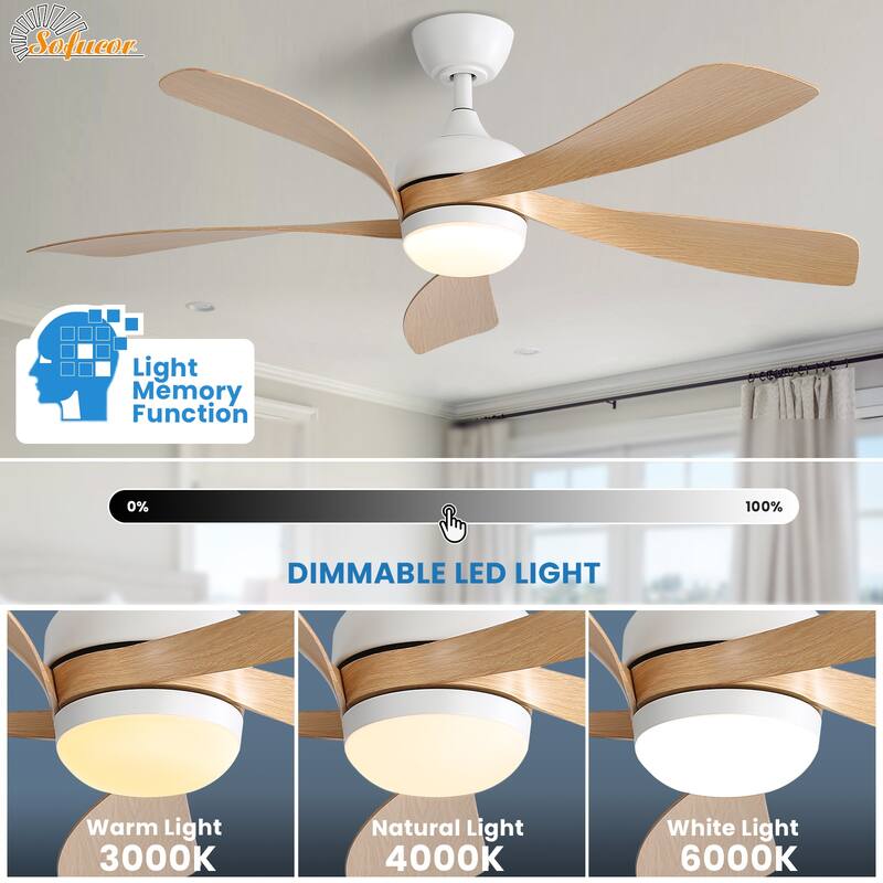 45/52 Inch Ceiling Fan with Remote & Lights Quiet DC Motor 5 Blade High CFM Modern Fan