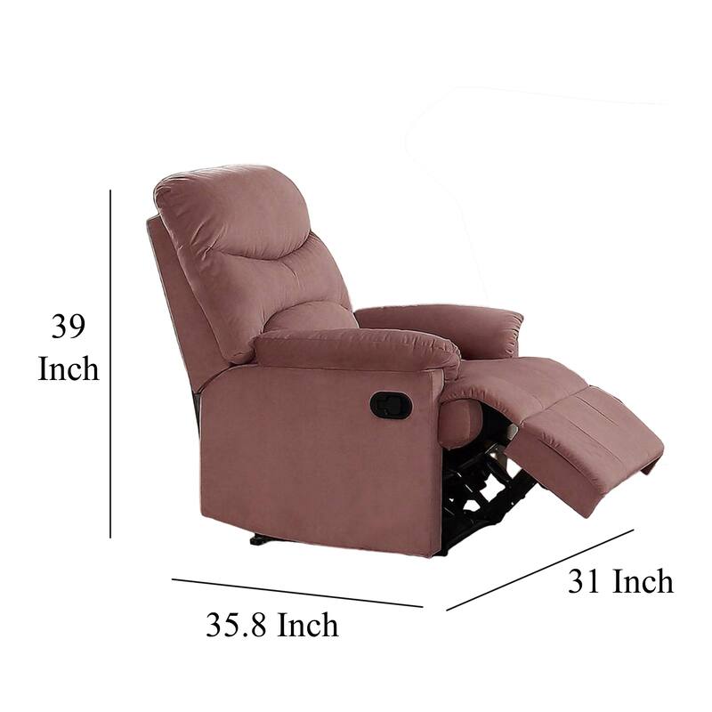 Karry Manual Recliner Chair, Cushioned Blush Pink Velvet, Solid Wood