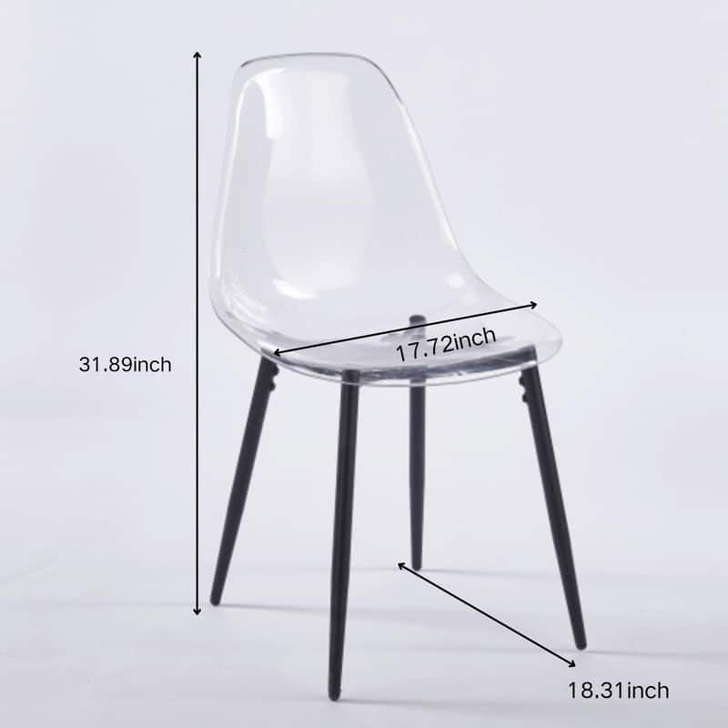 Modern Transparent Dining Chair with Clear Shell and Metal Legs, Easy-Clean Accent Chair for Home or Office
