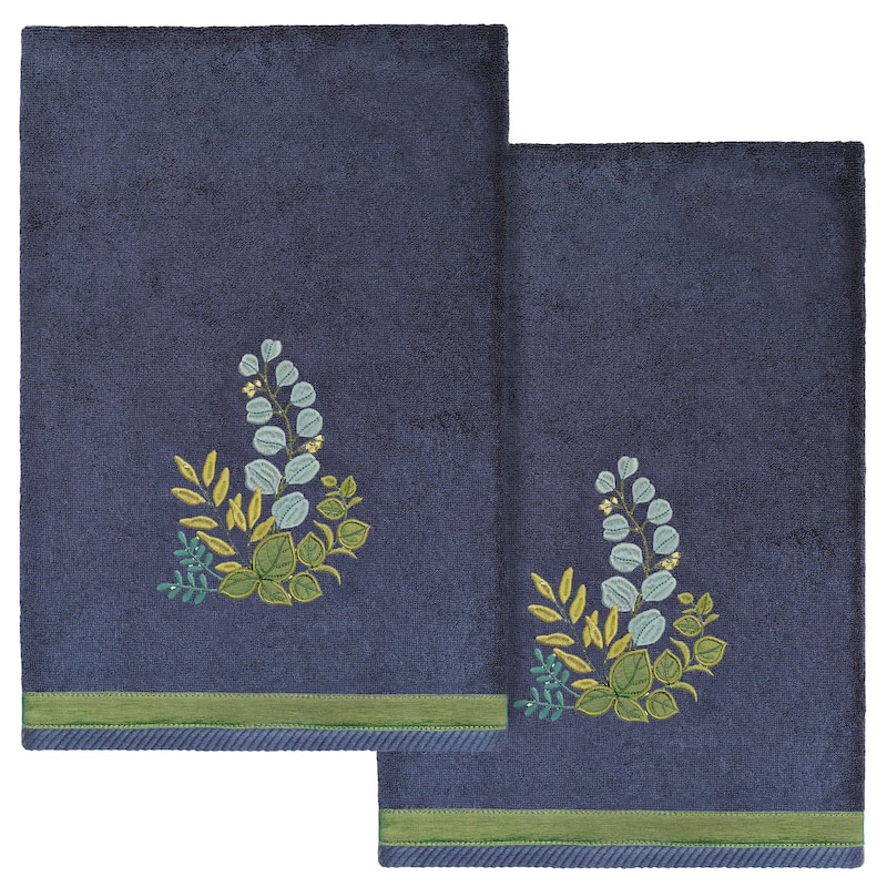 Authentic Hotel and Spa 100% Turkish Cotton Botanica 2PC Embellished Bath Towel Set - Marine