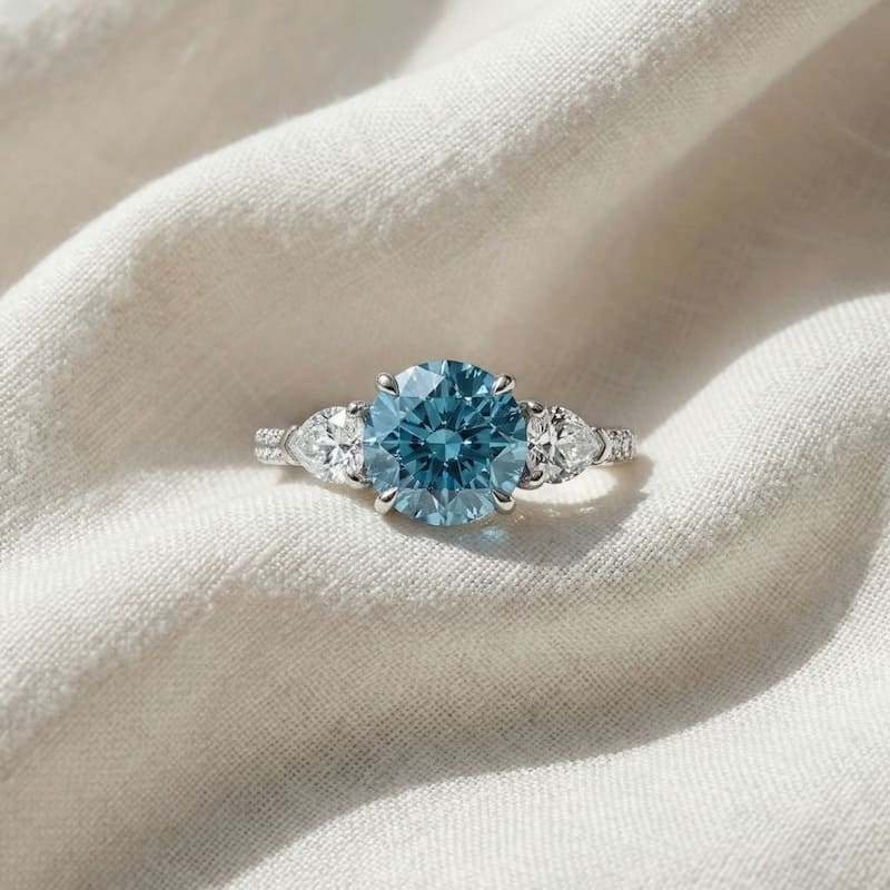Bliss Diamond 3 1/2Ct Fancy Blue Lab Grown Accent Diamond Engagement Ring Gold