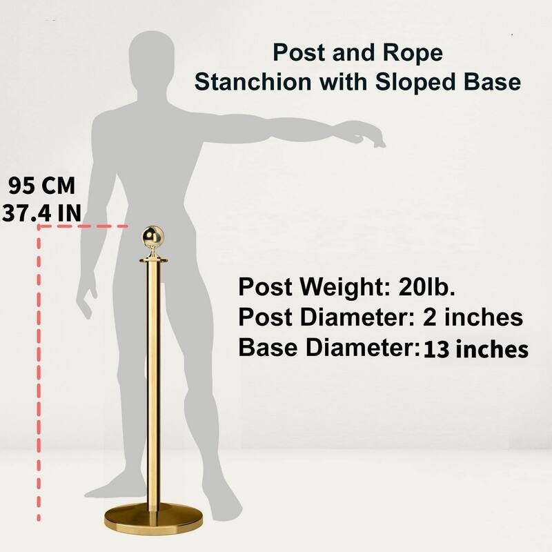 Velvet Ropes and Posts, 5 ft/1.5 m Red Rope, Stainless Steel Gold Stanchion with Ball Top