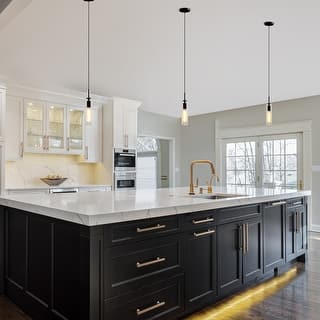 Modern Black Glass Pendant Lights (Set of 3) Adjustable for Kitchen, Dining & Living Areas (No Bulbs)