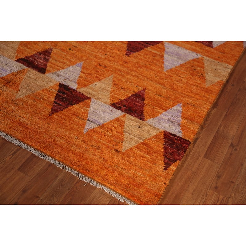 Tribal Orange Geometric Moroccan Area Rug Handmade Wool Carpet - 6'5" x 9'8"