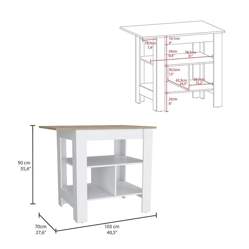 3-Shelf Kitchen Island,Storage Island with Open Shelf