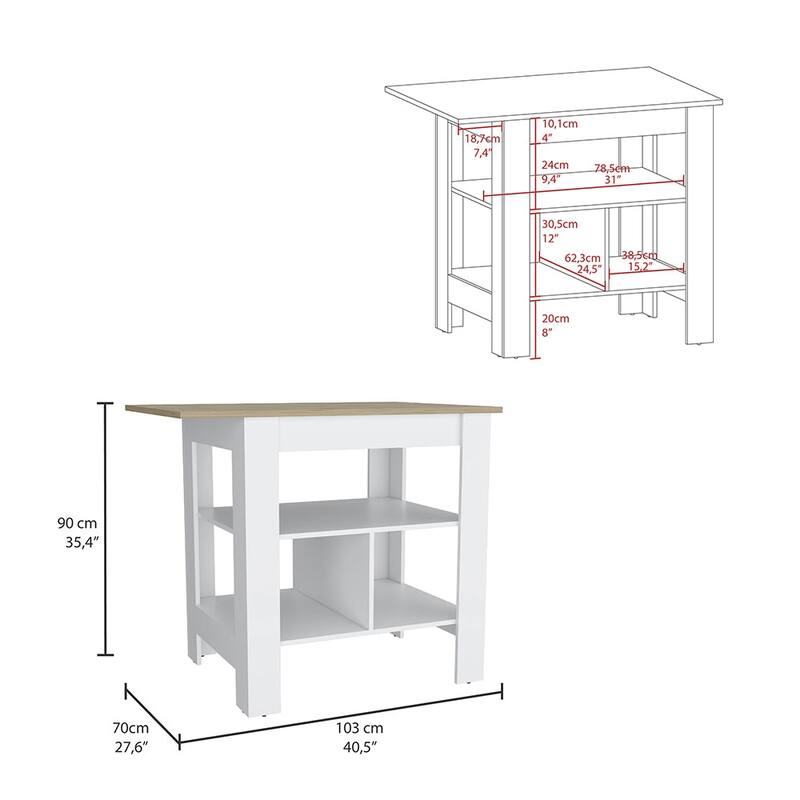 Adeline 3-Shelf Kitchen Island White and Macadamia