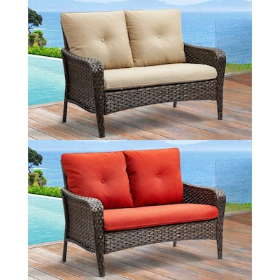 Pocassy Patio Loveseat Sofa Wicker Sofa Set with Cushions