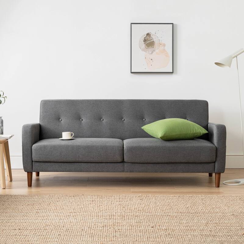 ADAIR Modern Tufted Linen Sofa with Armrest Pockets by Crown Comfort - Dark Heather Grey