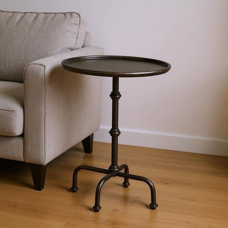 HomeRoots 26" Gray Aluminum Oval Pedestal End Table - 19.75 in. x 26.00 in. x 12.00 in. - Gray - Aluminum