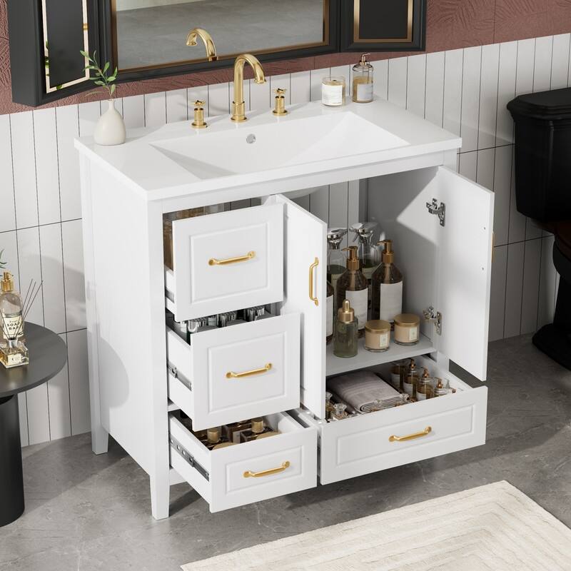 36 inch Bathroom Vanity with Sink, 4 Soft-Closing Drawers, Metal Handles