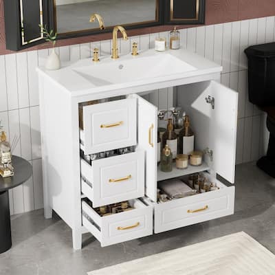 36 inch Bathroom Vanity with Sink, 4 Soft-Closing Drawers, Metal Handles