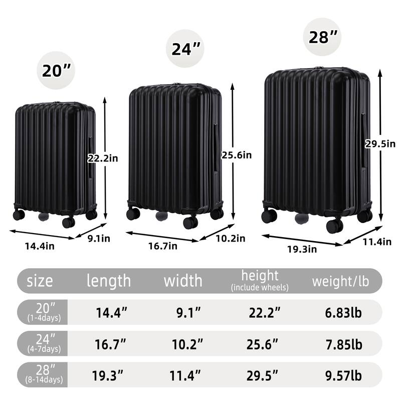 Stylish Luggage, 3-Piece Set with Universal Wheels Cup Holder, USB Port and Phone Holder, for Boarding Travel