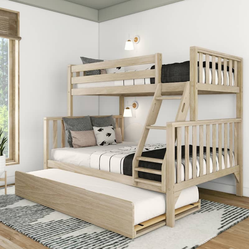 Scandinavian Twin Over Full Bunk Bed With Twin-Size Trundle - Blonde