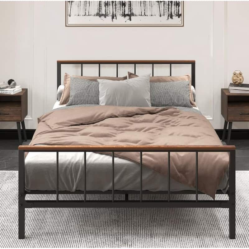 Metal Platform Bed frame with Headboard and Footboard,Sturdy Metal Frame