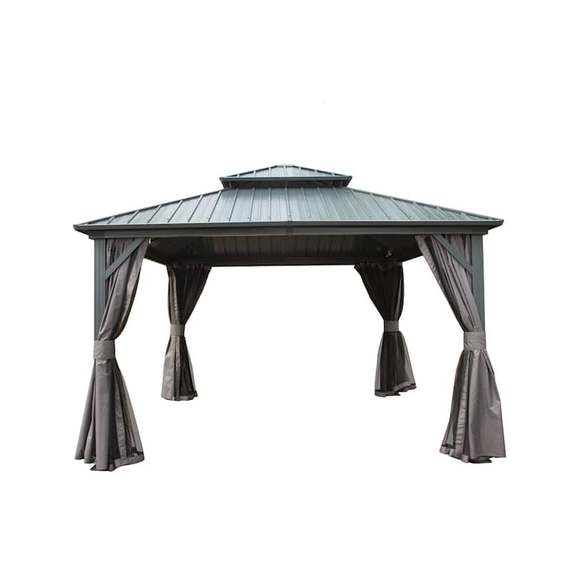 12' X 12' Hardtop Metal Gazebo w/ Galvanized Steel Double Roof Canopy