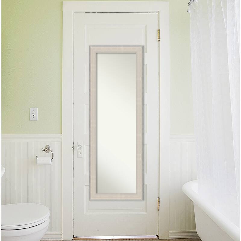 Cottage White Silver Non-Beveled Wood Framed Full-Length On the Door Mirror - Cottage White Silver - Glass Size 14x48