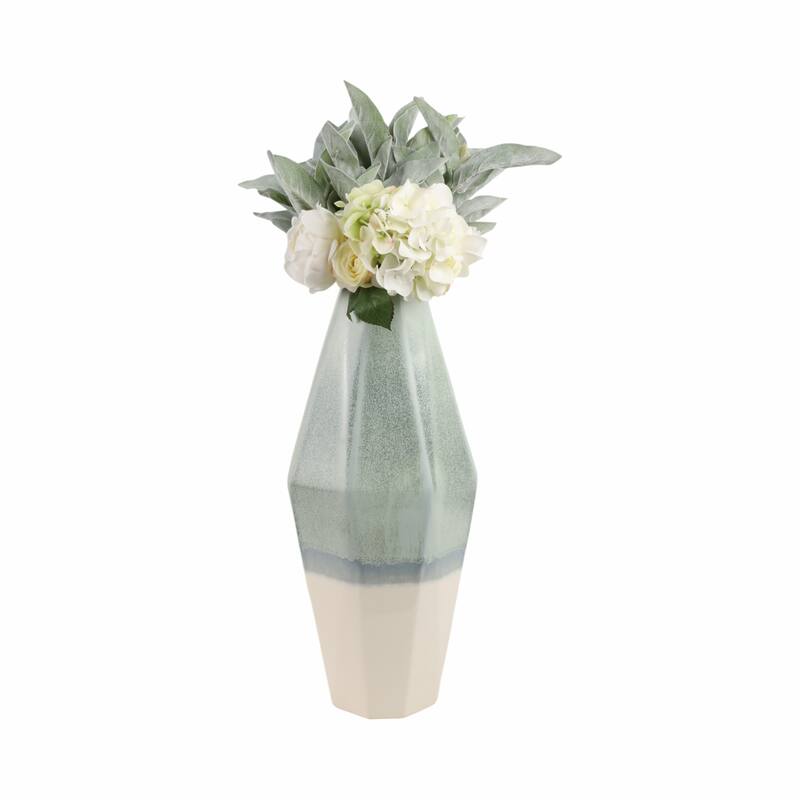 Earthenware Vase Faceted Design Ombre Finish Modern Geometric Style