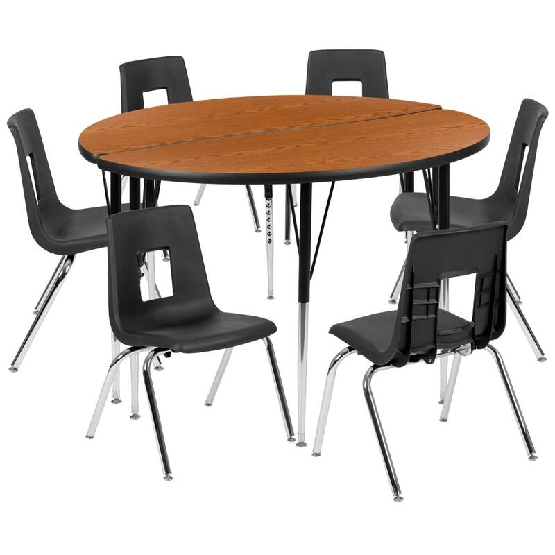 47.5" Circle Wave Flexible Activity Table Set with 18" Student Stack Chairs