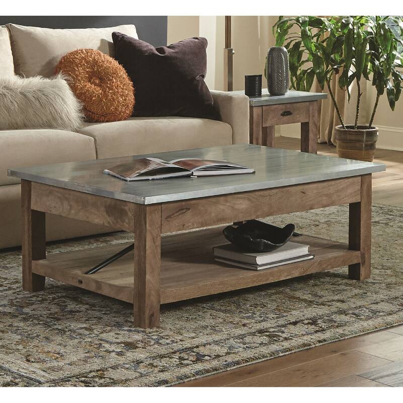 Carbon Loft Blitz Wood and Zinc Metal 48-inch Coffee Table with Shelf - Steel