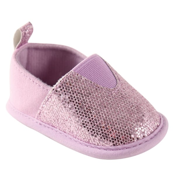 slide 1 of 1, Luvable Friends Baby Girl Crib Shoes, Lavender Spark 0-6 Months - Lavender Spark