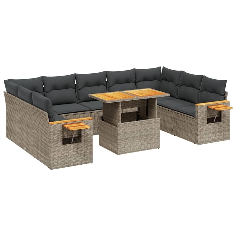 vidaXL Patio Sofa Set with Cushions Outdoor Furniture 11 Piece Poly Rattan - 21.7 x 39.4 x 28.7 in