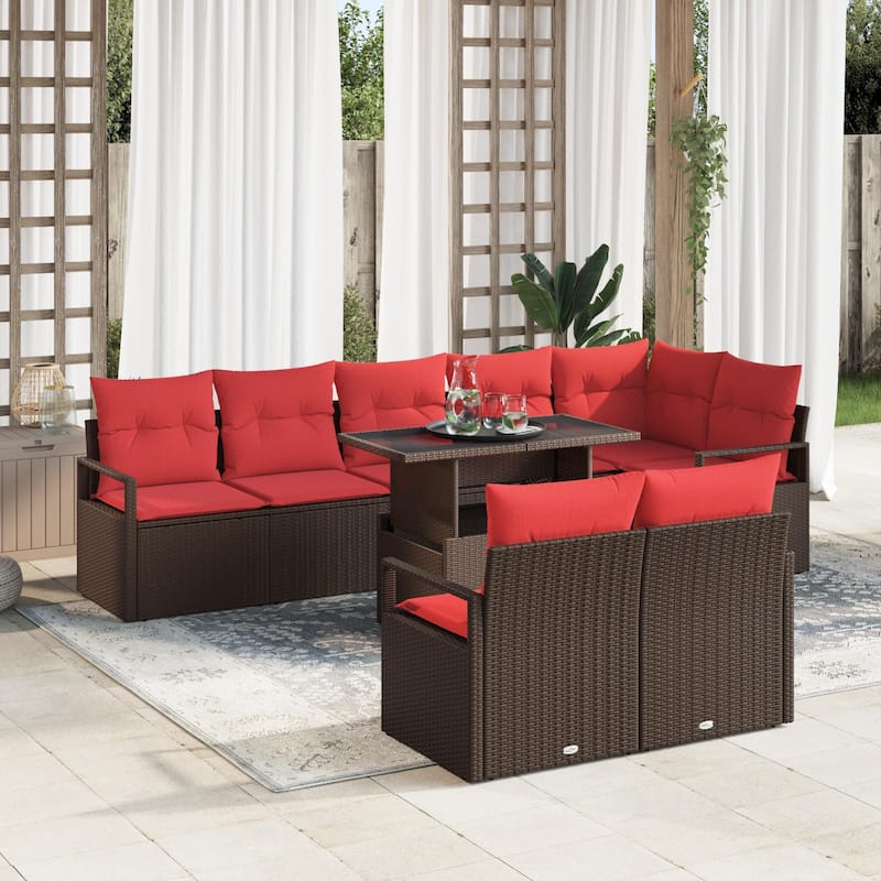 vidaXL 9 Piece Garden Sofa Set with Cushions - 113×48×27.2 - Brown