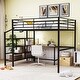 preview thumbnail 2 of 16, Metal Kids Loft Bed Frame, Under Bed with Desk and Storage Shelves, Lateral Storage Ladder & Slatted Guardrails