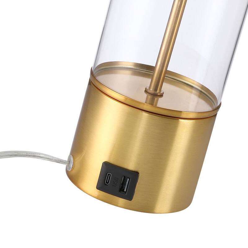 3-Way USB Table Lamp Set of 2 with White Shades - 25.5 in. H