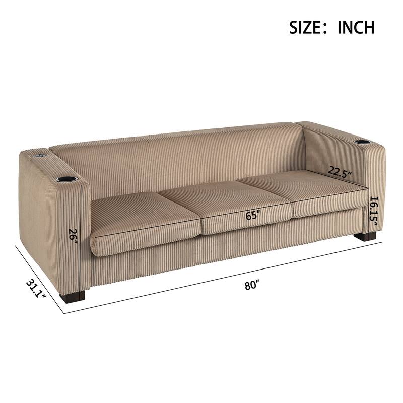 Light Coffee 3 Seater Solid Wood Sofa 80"x31"x26"