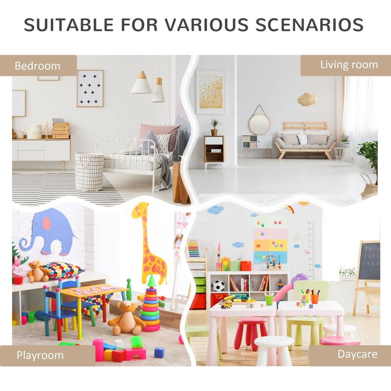 3 Piece Kids Table and Chair Set with Reversible Tabletop, Blackboard, Storage, Bookshelf, for Playroom, Nursery, Grey