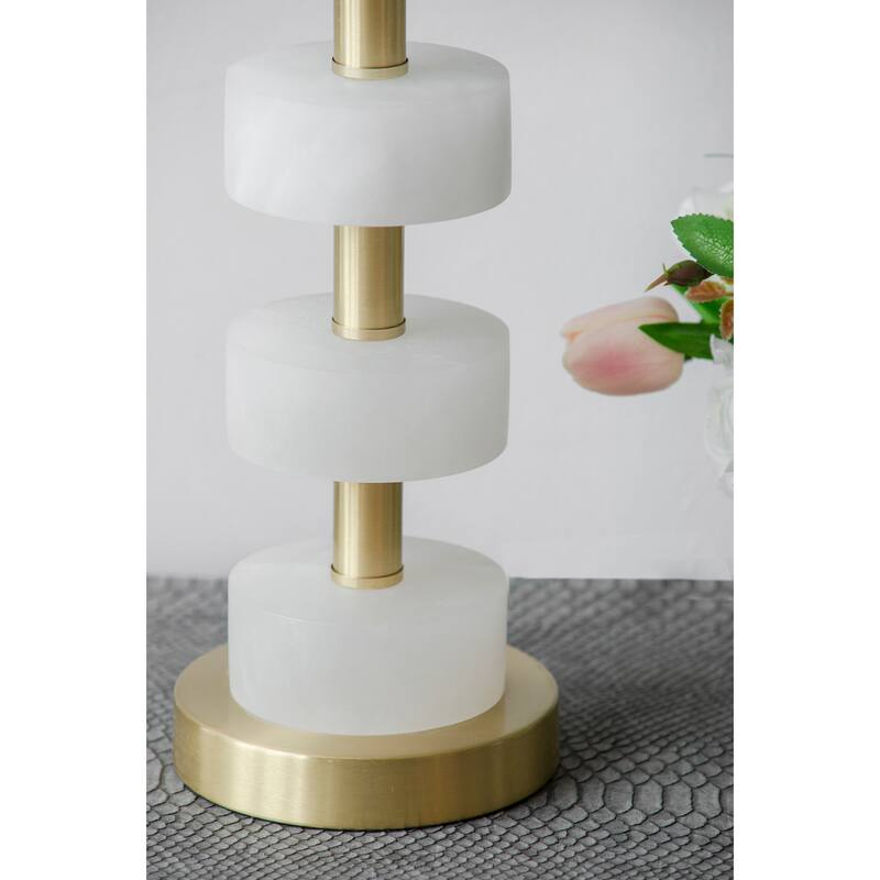 13x13x26" Marble Table Lamp with a white fabric drum shade