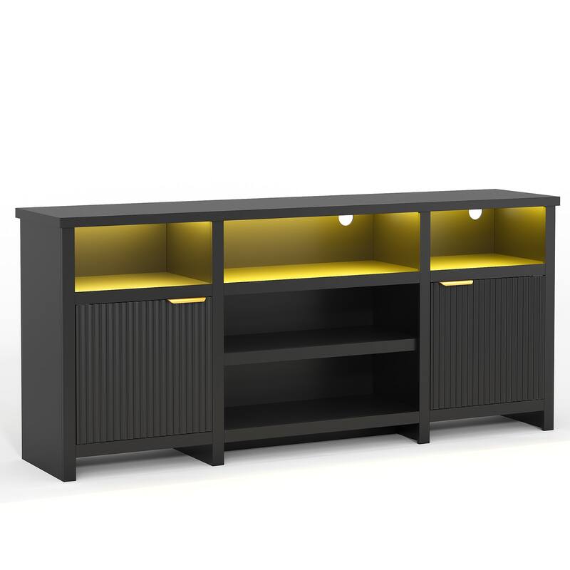 Pocassy 75 Inch Modern Media TV Console Table Cabinets with Doors