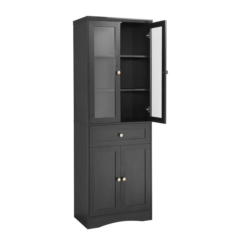 Freestanding Bathroom Storage Cabinet with 4 Doors and 1 Drawer, Tall Bathroom Floor Cabinet with Adjustable Shelf