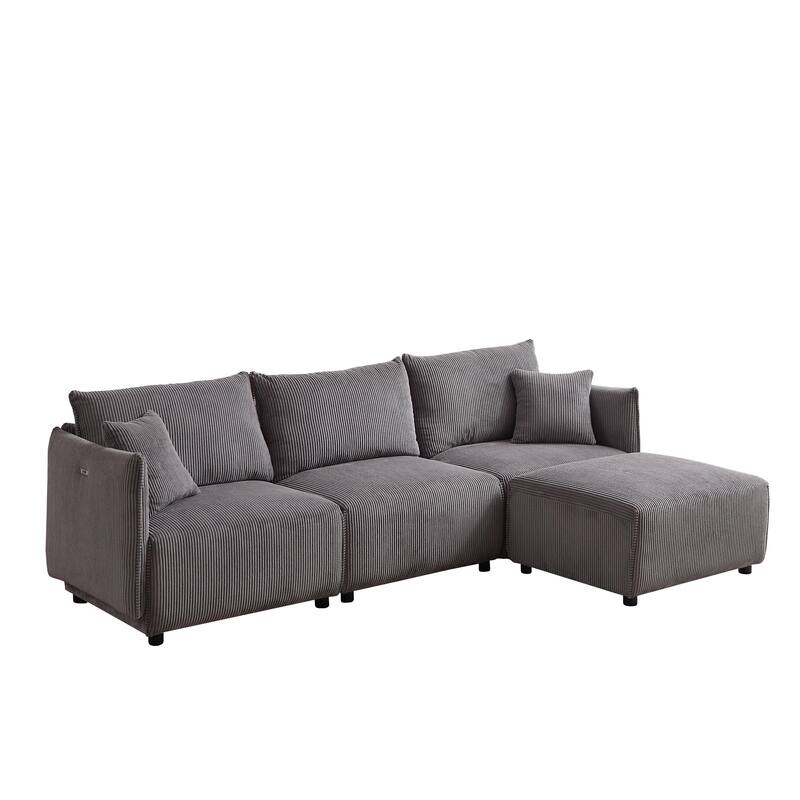 106.3" Corduroy Modular Sectional Sofa with USB-C Charging, 2 Comfort Cushions and Spring Support