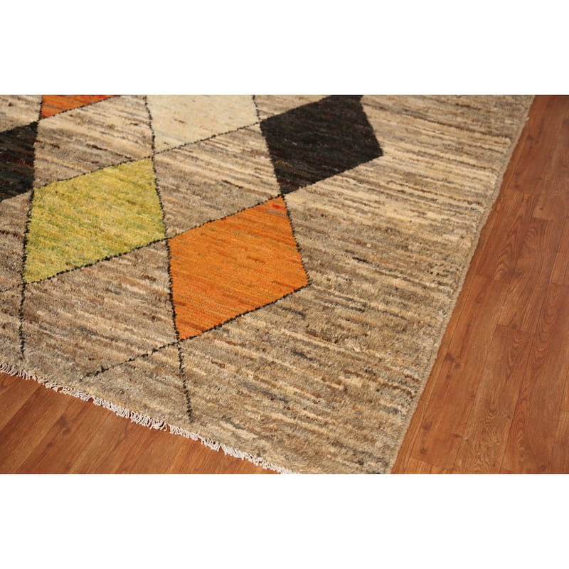 Geometric Beige Moroccan Oriental Area Rug Handmade Wool Carpet - 7'1" x 9'5"
