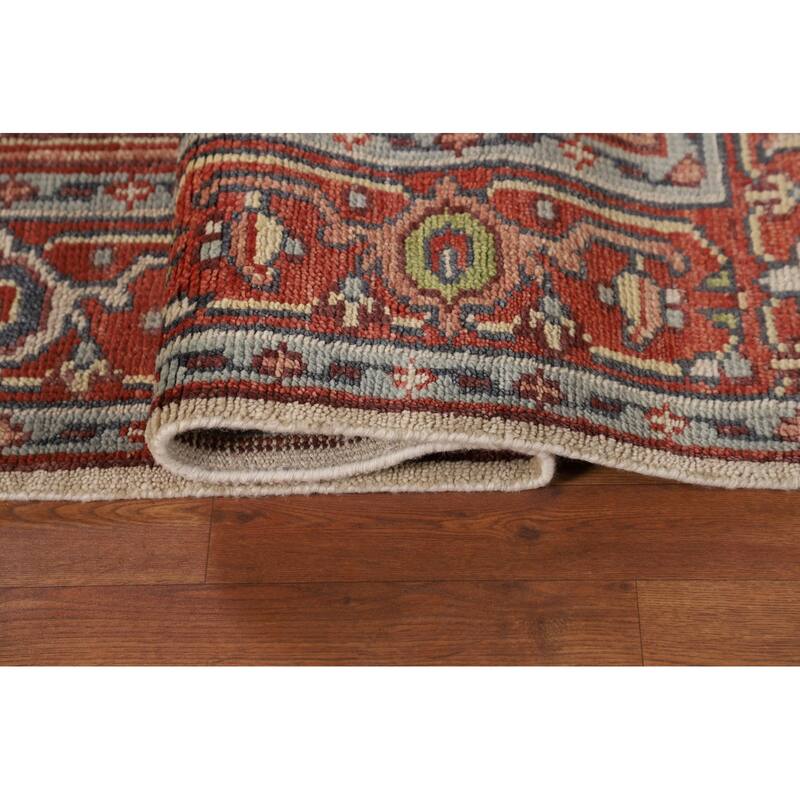 Ivory & Orange Heriz Serapi Indian Area Rug Handmade Wool Carpet - 7'10"x 9'11"