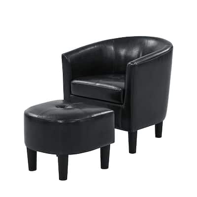 Faux Leather Barrel Chair with Ottoman - 25" D x 25.5" W x 27" H
