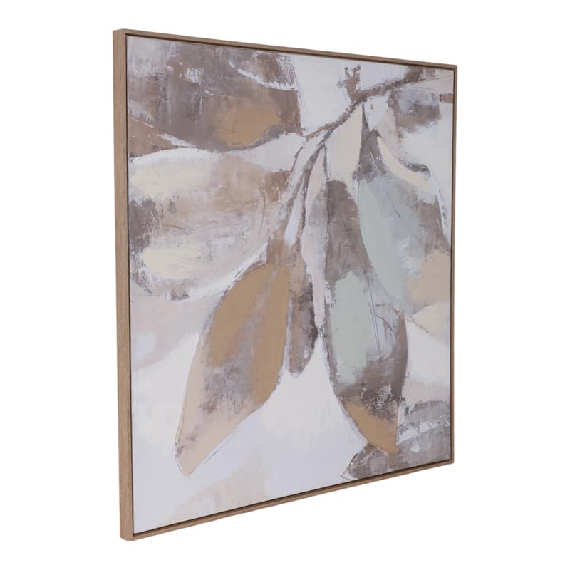 Wood Frame Canvas Wall Art Abstract Fall Leaf Design - 40" Brown