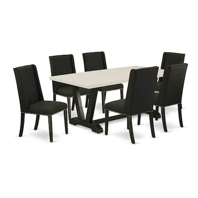 HomeStock 7-Pc Rectangle Natural Oak Finish Solid Wood Top Dining Table with 6 Parson-Chairs