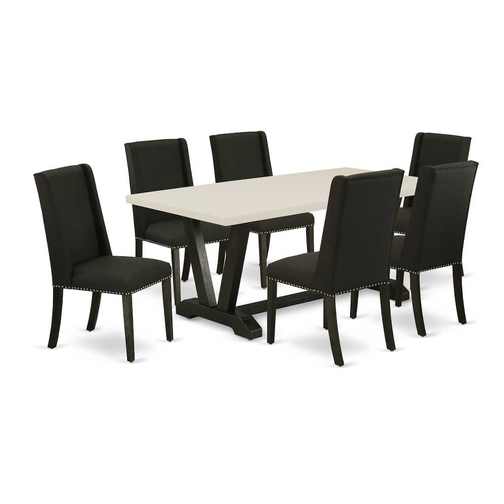 HomeStock 7-Pc Rectangle Natural Oak Finish Solid Wood Top Dining Table with 6 Parson-Chairs