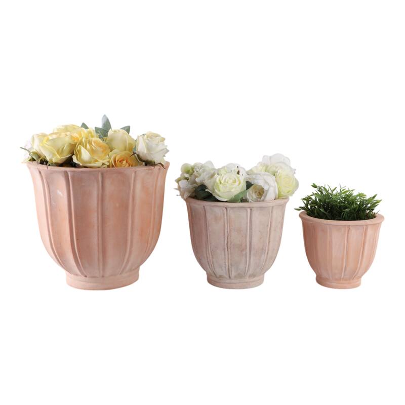 Fluted Ceramic Flower Pots and Planters - Set of 3, 15", 12", 9" - 15.0"