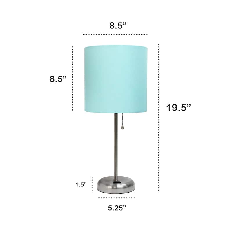 Brushed Steel Bedside Table Desk Lamp with Drum Shade - 19.5" - Silver and Aqua Blue
